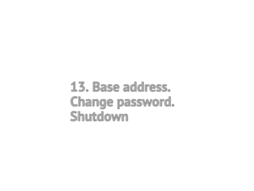 13. Base address. Change password. Shutdown